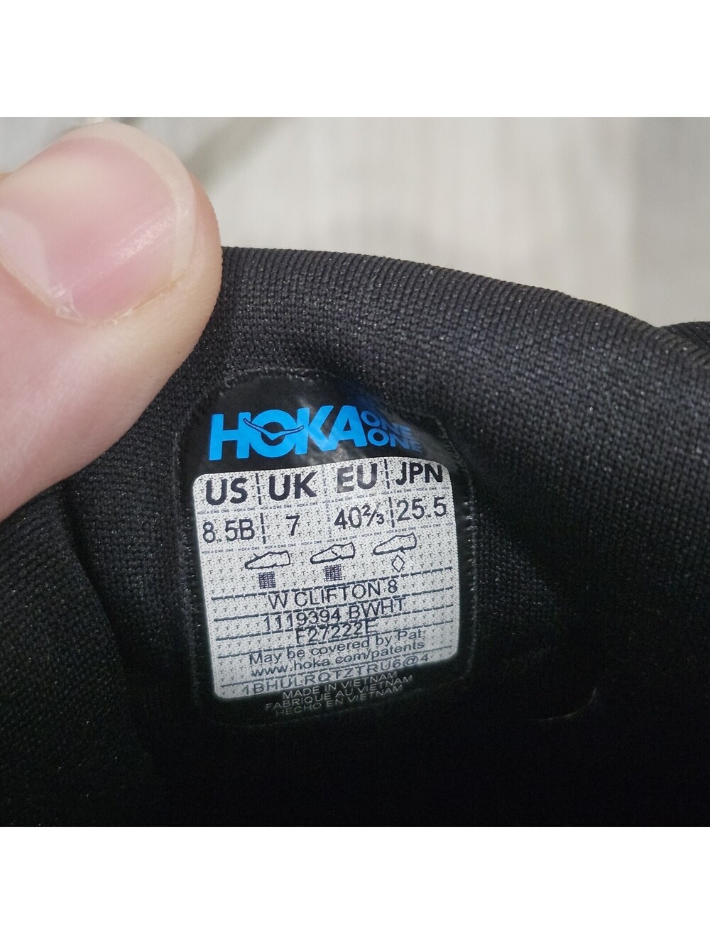 Hoka One One Clifton 8 Running Gym Shoes Womens 8.5B Black White 1119394 BWHT - Picture 7 of 7